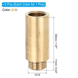 PATIKIL Shower Head Extension Arm, 1 Set Copper G1/2 Male to Female Thread 61mm Length Pipe Fitting Shower Head Extender