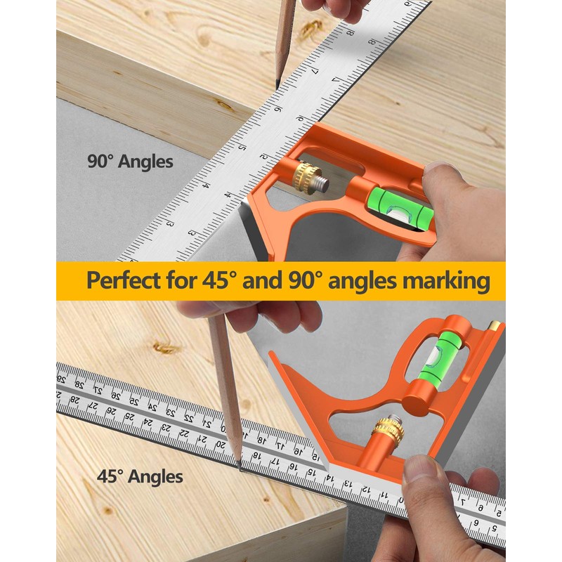 Combination Square, Set Square Engineers Square 12Inch/300mm Stainless Steel Ruler,