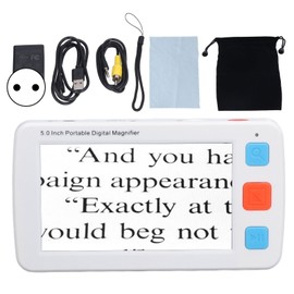 5.0in Electronic Digital Magnifier Portable Reading Aid 4X‑32X Zoom 17 Color Mode Folding Handle for Low Vision 100‑240V White EU Plug