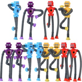 Bendable Robot Figures Toys 12 Pack Stretchy Telescopic Suction Cup Robots, Shape Changing Fidget Pop Tubes Sensory Toys for Girls and Boys Party Favors Christmas Xmas (12 Packs )
