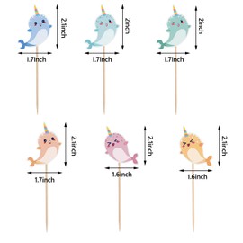 48 Pieces Narwhal Cupcake Toppers Dessert Cupcake Toppers Narwhal Birthday Party Decorations Supplies for Girls Under the Sea Theme Party Narwhal Baby Shower Decorations