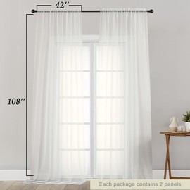 Welvetblk - Cortinas traslúcidas extra largas de color marfil para recámara, sala de estar, 2 paneles de 108 pulgadas de largo, juego de 2 paneles de cortina transparente con bolsillo para barra