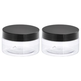 sourcing map Round Plastic Jars with Black Screw Top Lid, 7oz/ 200ml Wide-mouth Clear Empty Containers for Storage, Organizing, 2Pcs