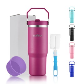 SUVIRAVacuum Insulated Stainless Steel Tumbler with Straw & Flip Lid, BPA-Free,Leakproof Keeps Drinks Hot for12 Hours, Cold for 24 Hours Perfect for Travel Car, Home,Office Use. (Purpal, 30 Oz)