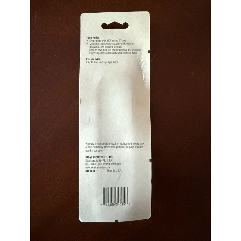 Ideal Fuse Puller 0-30 Amps Molded of Nylon