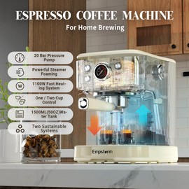 Empstorm Espresso Machine 20 Bar, 2 in 1 Espresso Maker with Milk Frother Steam Wand for Latte and Cappuccino, Powder and Capsule Portafilter, 50oz Removable Water Tank Coffee Machine for Home-White