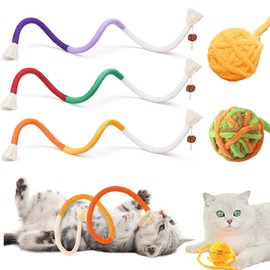Arrebol Cat Chew Toys for Indoor Cats,Teeth Cleaning, Dental Health, Improve Digestion, Interactive Cat Teething Toy Cat Dental Toys(3Pcs) 2PCS Colorful Yarn Cat Balls Built-in Bell