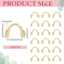 CRAFTYMELODY 120Pcs 304 Stainless Steel Wire Guardian and Protectors with Real 18K Gold Plated U-Shape Cable Protector Wire Guard Loops for Earring Bracelet Necklace Pendants Jewelry Making