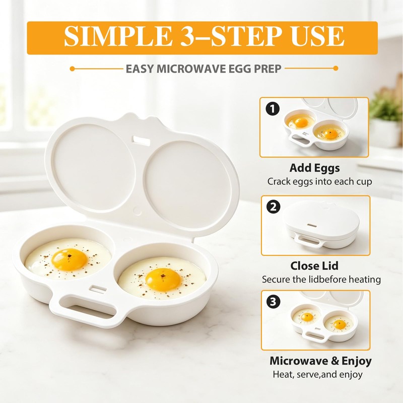 2Pcs Microwave Egg Poacher With Lid & Handle, Dual Cavity