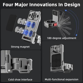 DJI Osmo Pocket 4 Pro/Pocket 4 3 Extension Adapter Aluminum Magnetic Mount Magnetic Mount Desktop Stabilizer Mount Accessory with Cold Shoe Slot/GOPRO/ACTION Connection Port, Easy to Carry