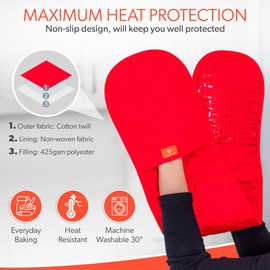 Red Oven Gloves Double Protection by Kiyotsu: Sophisticated Heat Defense in Bold, Vibrant Red