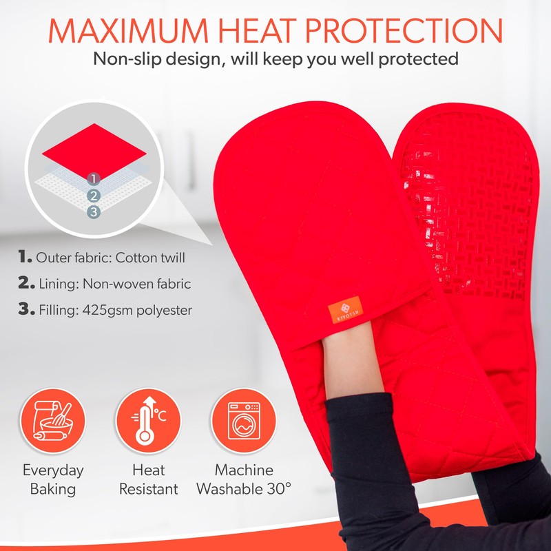 Red Oven Gloves Double Protection by Kiyotsu: Sophisticated Heat Defense