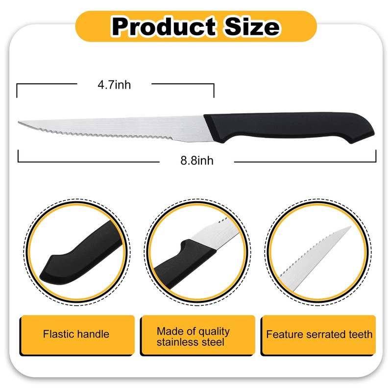 Therwen 50 Pieces 8.8 Inch Serrated Steak Knife Set Pointed