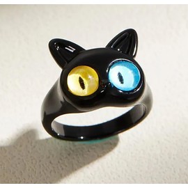 Miniblings Cat Eyes Yellow Blue Ring Animal Cat Pet Black – Original Fashion Jewellery I Finger Ring with Motif I Adjustable One Size, Metal