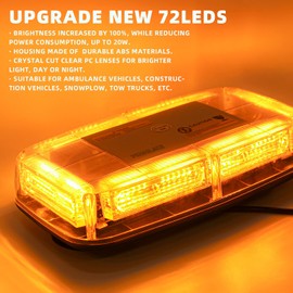 PKINGLAKE 72LED Roof Top Emergency Strobe Beacon Lights, 12-24V High Visibility Safety Warning Mini LED Strobe Light bar with Magnetic Base for Snow Plow, Trucks, Construction Vehicles (Amber/Amber)
