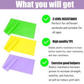 1.8M Resistance Bands Set of 3,1.8m Fitness Exercise Bands with 3 Different Resistance Levels, Workout Resistance Bands Set for Women Men, Ideal for Strength Training,Yoga,Gym,Pilates