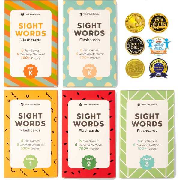 Think Tank Scholar 520 Sight Words Flash Cards (Award-Winning) Set - Preschool (Pre K) Kindergarten 1st 2nd 3rd Grade Homeschool (Kids Ages 3, 4, 5, 6, 7, 8, 9) Dolch & Fry High Frequency Sight Word