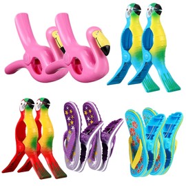 10 Pieces Beach Towel Clips,Strong Beach Chair Towel Clip Holder, Slipper,Flamingo,Parrot Towel Clips Beach Towel Pegs for Sunbeds, Chairs and Sun Clothes Quilt Blanket (Flamingo)