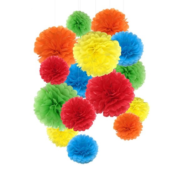 SD SPARKLING DREAM Tissue Paper Pompoms Rainbow Paper Flowers for Party Decorations, Birthday, Wedding Party, Pack of 15 in 20 cm, 25 cm, 35 cm