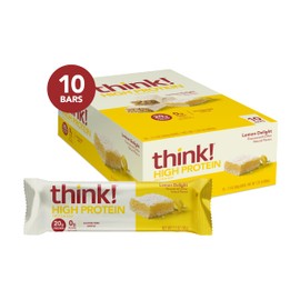 think! think! Protein Bars, High Protein Snacks, Gluten Free, Kosher Friendly, Lemon Delight, Nutrition Bars, 2.1 Oz per Bar, 10 Count (Packaging May Vary)