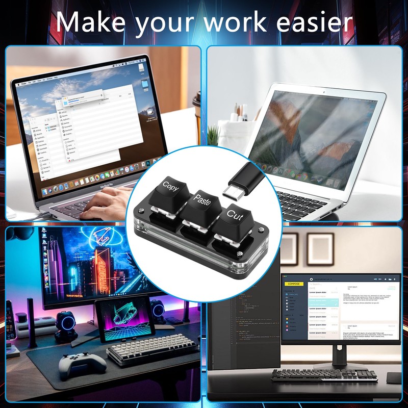 SinLoon Mini teclado de 3 teclas para copiar y pegar