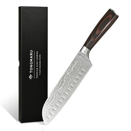 TONGMARU Santoku Knife, 7 inch Professional High Carbon Razor Super Sharp German Stainless Steel - Japanese Chef Knife with Ergonomic Forged PakkaWood Handle, with Luxury Gift Box, for Family