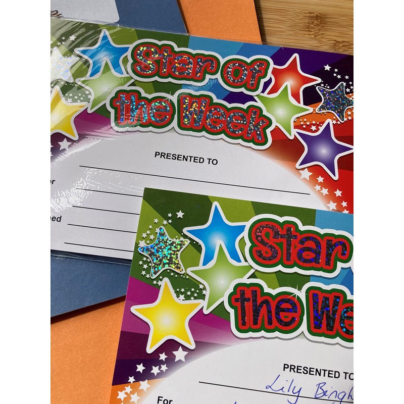 SuperStickers 'Star of The Week' Rainbow Sparkling Certificates. A5 certificates.