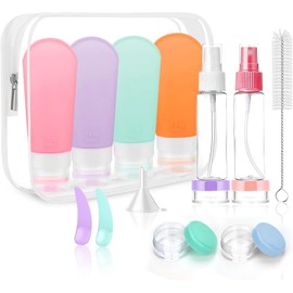 Botellas de Viaje Recargables,Paquete de 16 Contenedores de Silicona Reutilizable,Envases para Viaje a Prueba de Fugas,2 Onzas+3 Onzas,Recipientes Exprimibles sin BPA para Champú,Acondicionador,loción