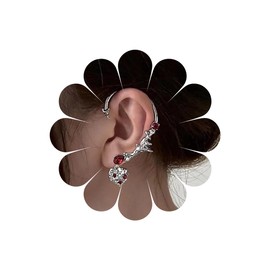 Xduargs Boho Ruby Heart Cuff Crawler Earrings Silver Heart Ear Climber Earrings Vintage Heart Ear Cuff Wrap Earrings Punk Heart No Piercing Clip Earrings Jewellery for Women, Zinc