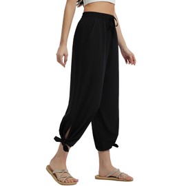 baleaf Women's Wide Leg Swim Pants UPF50+ Long Beach Pants High Waisted Lightweight Quick Dry Flowy Swim Capris with Pockets Black S