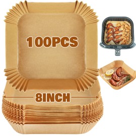 YQL Air Fryer Liners, 100pcs 8 inches Square Air Fryer Liners Disposable Non Stick Parchment Paper for COSORI, Ninja Speedi, Tower, Tefal Air Fryer 3L-5.5L for(Inner Size: 6.5inch)