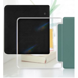 GIOPUEY Case Compatible with Tolino Vision Color/Vision 6, Flip PU Case [PC TPU Transparent Back] Skin-like Texture - Dark Green