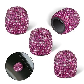 Rhinestone Decor Car Tire Valve Cap for Fall Gift, 4 Counts Tire Stem Valve Cap, Universal Tire Stem Caps for Cars, Motorcycles and Trucks, Girl Car Accessories, Car Gadgets:_Wine Red_one-size