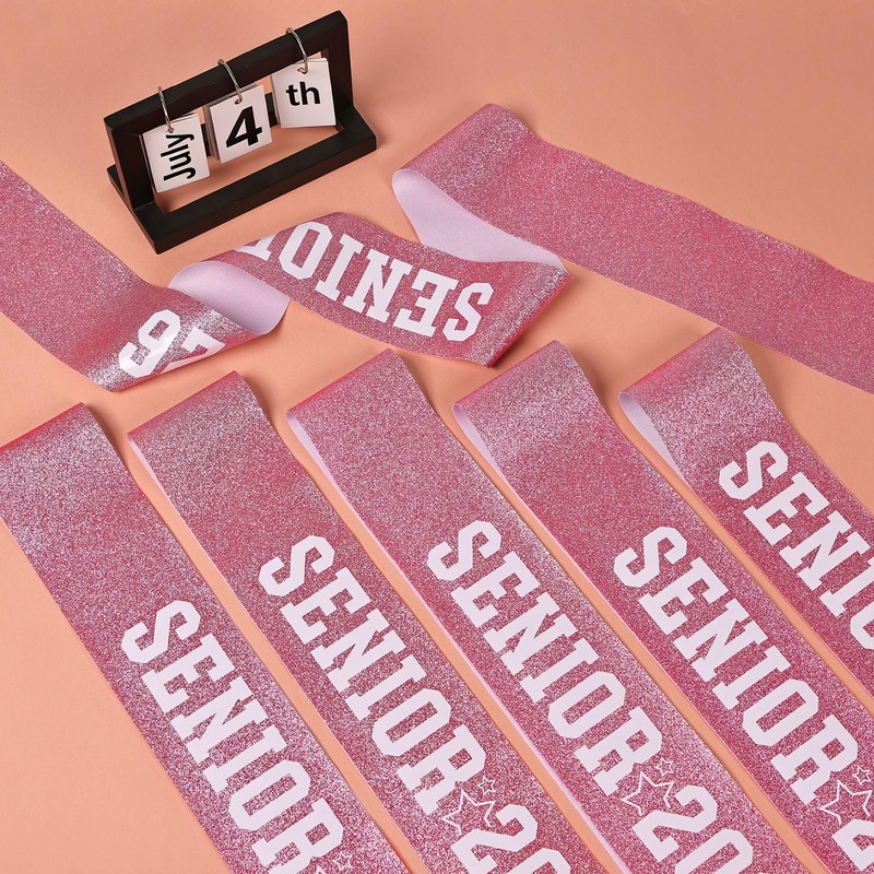 6Pcs Pink Senior 2026 Sash, Senior Cheer Glitter Sash with