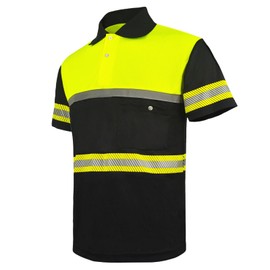 SMASYS High Reflective Men Polo Shirts with Pocket, Hi-Vis Safety Shirts for Men Short Sleeve Workwear Yellow