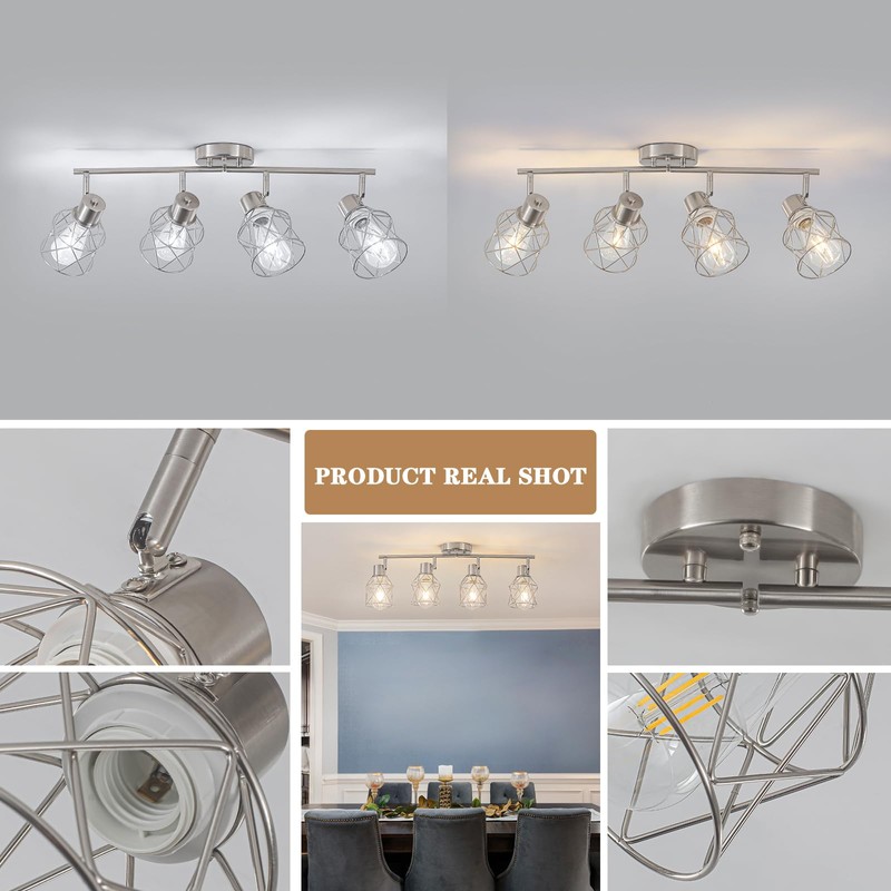 BUXVRCS Adjustable Multi-Directional Brushed Nickel Light Fixtures, Semi Flush Mount