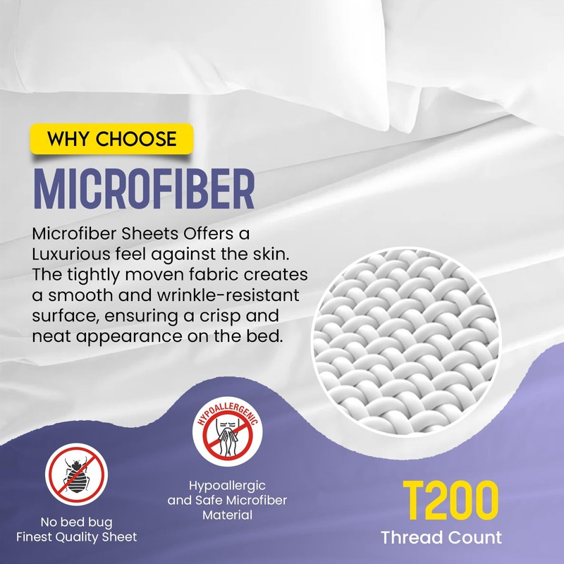 Linens World Microfiber Flat Sheets Super King Size Breathable, Anti