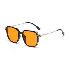 LJCZKA Oversized Square Sunglasses for Women Men Fashion Square Metal Frame Luxury Classic Rectangle Sun Glasses UV400 Protection (Black Orange)