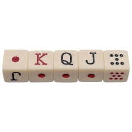 Spanish Poker Dice Set – 16mm 6-Sided Squared Corner Dice – Dot K Q J 8 7 Symbols (Ivory, 05 Dice)