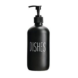 Glass Dish Soap Dispenser 500ml Large Pump Soap Bottle Refillable Dish Detergent Liquid Dispenser for Kitchen Sink Countertop Cute Modern Farmhouse Home Decor (Black Dishes)
