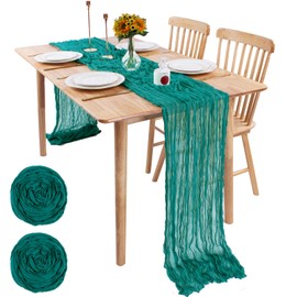 SAJOO Cheesecloth Table Runner Gauze Table Runners Teal 13.3ft 2 Pack Long Boho Gauze Table Runner Rustic Sheer Table Runner for Wedding Decor Baby Bridal Shower Birthday Party Decorations
