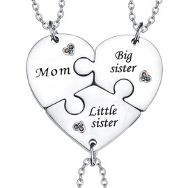 Yonhon Mom Big Sister Little Sister Necklaces for 3 Mon Mother Daughters Necklace for 3