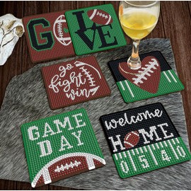 Nilyzit 6pcs DIY Football Diamond Painting Coasters Kits for Adults Small Western Diamond Art Kits for Beginners Football Coasters Paint-by-Number Kits Crystal Art