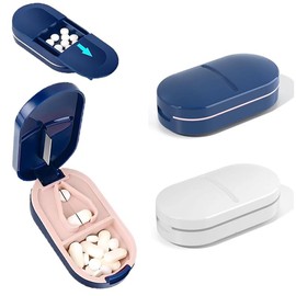 2 Pcs Cortador y Triturador de Pastillas 2 en 1 con Hoja de Acero Inoxidable. Partidor Preciso, Moledor Fino y Dispensador. Pastilleros Portátiles par