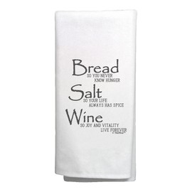 ThisWear Bread Salt Wine Housewarming Gift for Women Wonderful Life Quote Bread Salt Wine Decorative Kitchen Tea Towel White