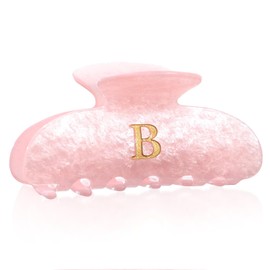 HAIMEIKANG Acrylic Letter Hair Clips For Women - Pink Hair Claw Clips for Bridal Monogram Hair Claw Alphabet Hair Clip,Large Claw Clip for Thick Hair