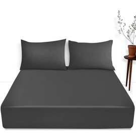 Luxury Bedding Fitted Sheet Double - Plain Dyed Charcoal Bed Sheet - Polycotton Deep Pockets Bedsheet 16 inch (40 cm) - Machine Washable