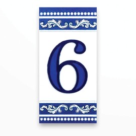 Kantu 2113017 Castilla Ceramic Tile Address Number 6, 2 in. x 4 in., Blue, Each