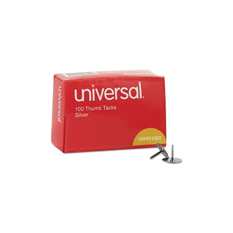 Universal Thumb Tacks, Steel, Silver, 0.31", 100/Box