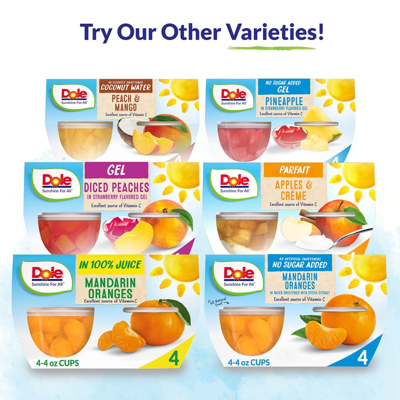 Dole Fruit Bowls Low Fat Peaches & Creme Parfait Snacks,